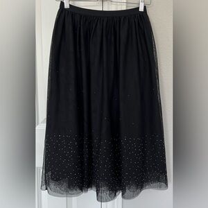 New Day Womens XS Black Mesh Lined Gem Below Knee Skirt Special Occasion EUC